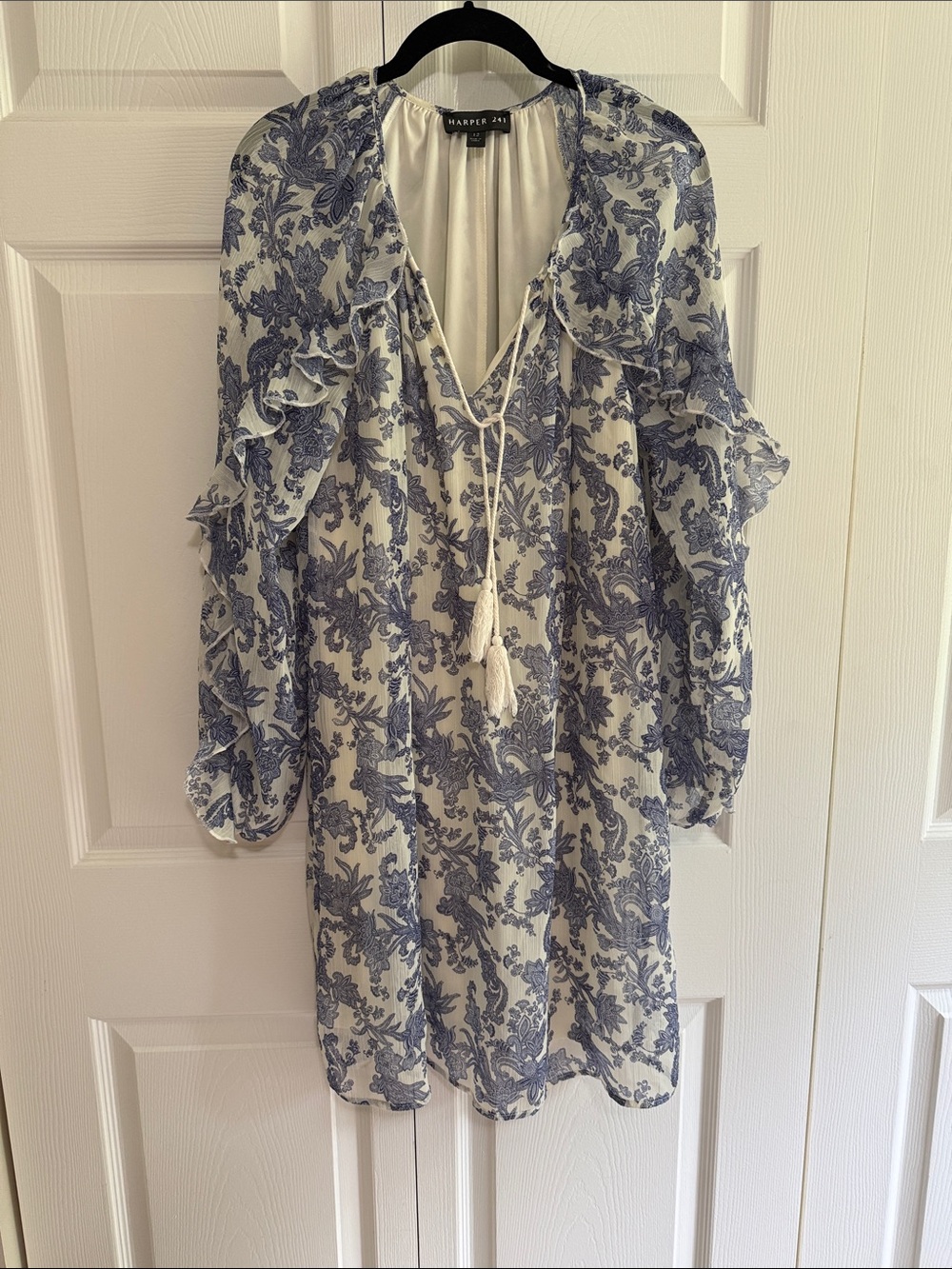 Harper Cream and Blue Floral Ruffle Mini Dress